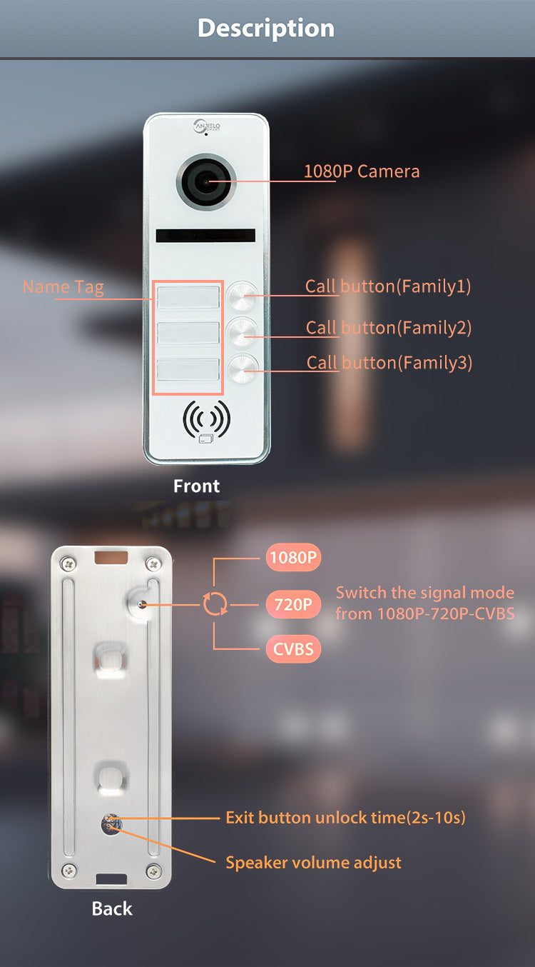 Anjielo Smart Screen 7 inch Touch button 1080P with 2-door Doorbell Night Vision Video Doorphone For Home Villa Apartment