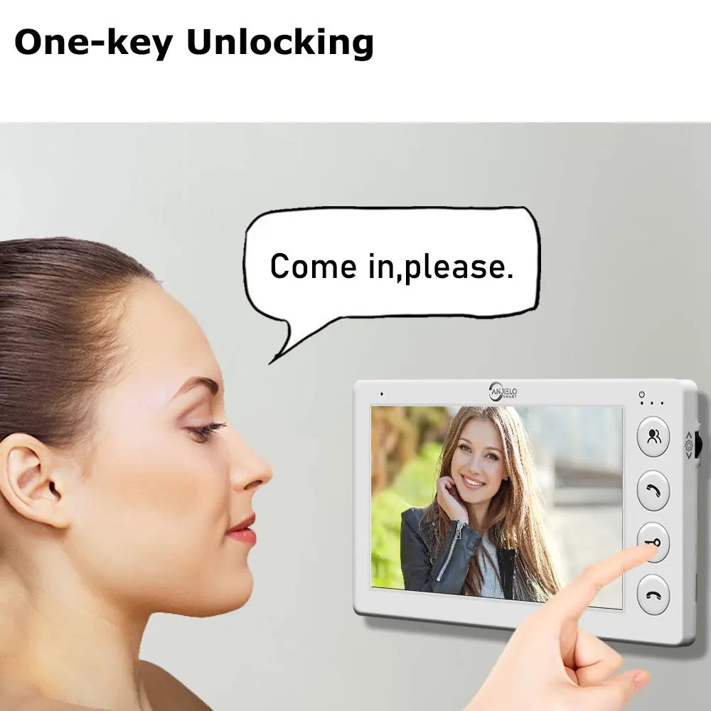Anjielo 4 Wired Video Doorphone Intercom 7 Inch Monitor Video Door Intercom for 2/3/4/5/6/8/10/12 Multi-Units Video Doorbell by IC Card to Unlock