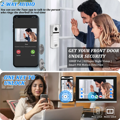 Anjielo Newest 4 Wire Video Door Phone Intercom System with Photo Frame Background Music for 2/3/4 Household