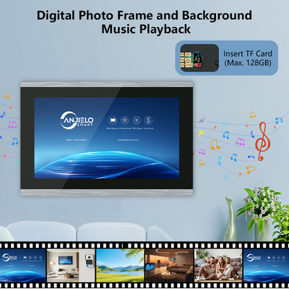 Anjielo 4-Line Video Intercom System with 7/10 inch Touch Monitor, Digital Photo Frame, Music Playback, 5-in-1 Unlock (Fingerprint/Password/ID Card/Indoor Unit/Tuya App), Motion Detection & Infrared Night Vision for Villa Home