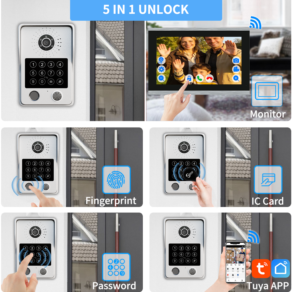 Anjielo Latest 4 wire Video Intercom System Video Doorbell 5 in 1 unlocking for the Apartment Intercom System for Home Villa