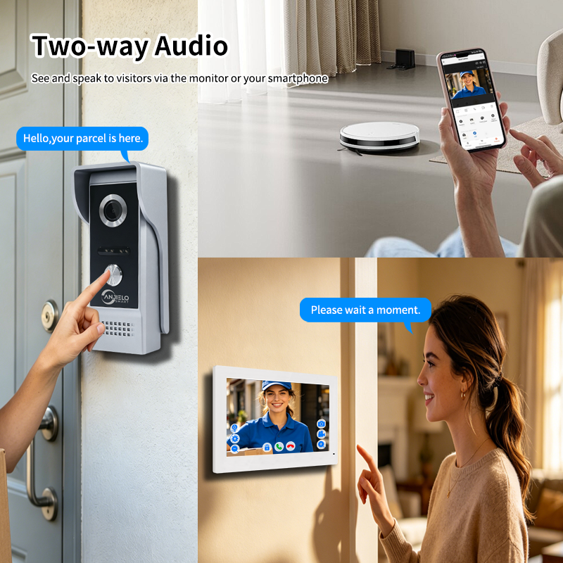 Anjielo 4-Wire Smart Video Intercom Doorbell System – 7″/10″ Touch Screen, Tuya App, Motion Detection, Two-Way Audio, IP65 Weatherproof for Home/Apartment