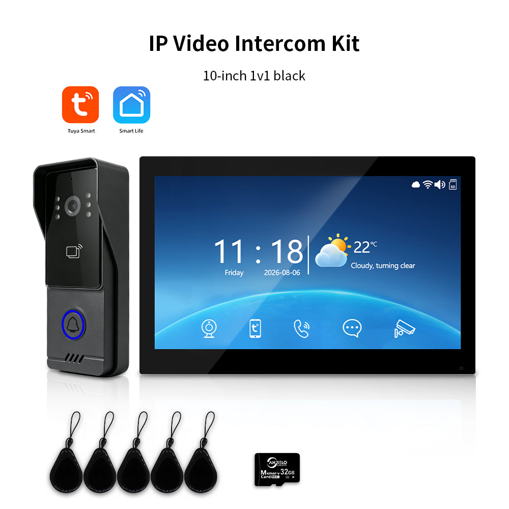 Anjielo IP Video Intercom System with High-Definition Large Screen & Infrared Night Vision Fill Light – Tuya App, 7/10.1-Inch Touch Screen, RFID Unlock for Multi-Story Villas