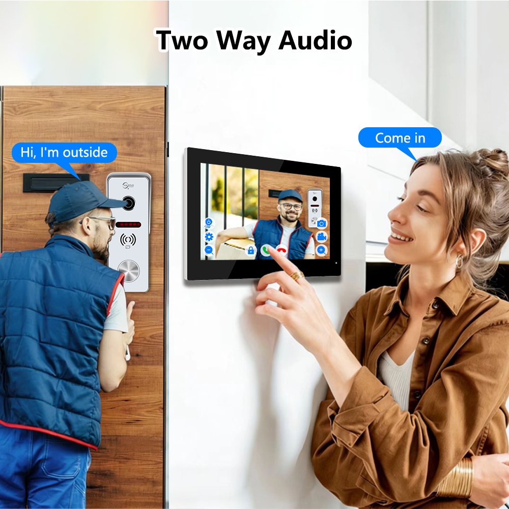 Anjielo 1080P 4 Wire Video Doorbell Intercom System 7/10 Inch Monitor Photo Frame with Motion Decetion Unlock by IC Card Monitor Tuya App for Villa