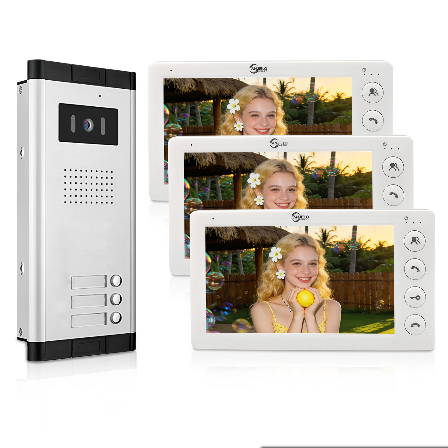 Anjielo 4 Wired Video Doorphone Intercom 7 Inch Monitor Video Door Intercom for 2/3/4/5/6/8/10/12 Multi-Units Video Doorbell by IC Card to Unlock