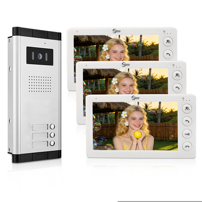 Anjielo 4 Wired Video Doorphone Intercom 7 Inch Monitor Video Door Intercom for 2/3/4/5/6/8/10/12 Multi-Units Video Doorbell by IC Card to Unlock