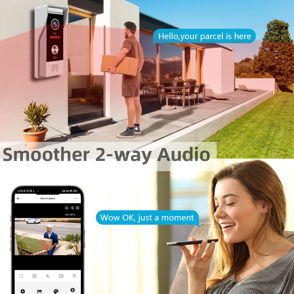 Anjielo 7/10 Inch 1080P Smart WiFi Video Intercom System with Tuya App 3-in-1 Unlock Motion Detection Alarm for Home Apartment