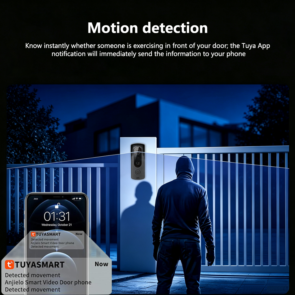 Anjielo 4-Wire Video Intercom Kit with Tuya Smart WiFi, 1080P HD Night Vision Camera, 7/10-Inch Touchscreen Monitor, Remote Unlock, Motion Detection & IP65 Waterproof for Home, Apartment & Villa Security