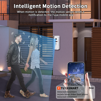 Anjielo 1080P 4 Wire Video Intercom System Photo Frame Background Music with Motion Detection for Home Apartment