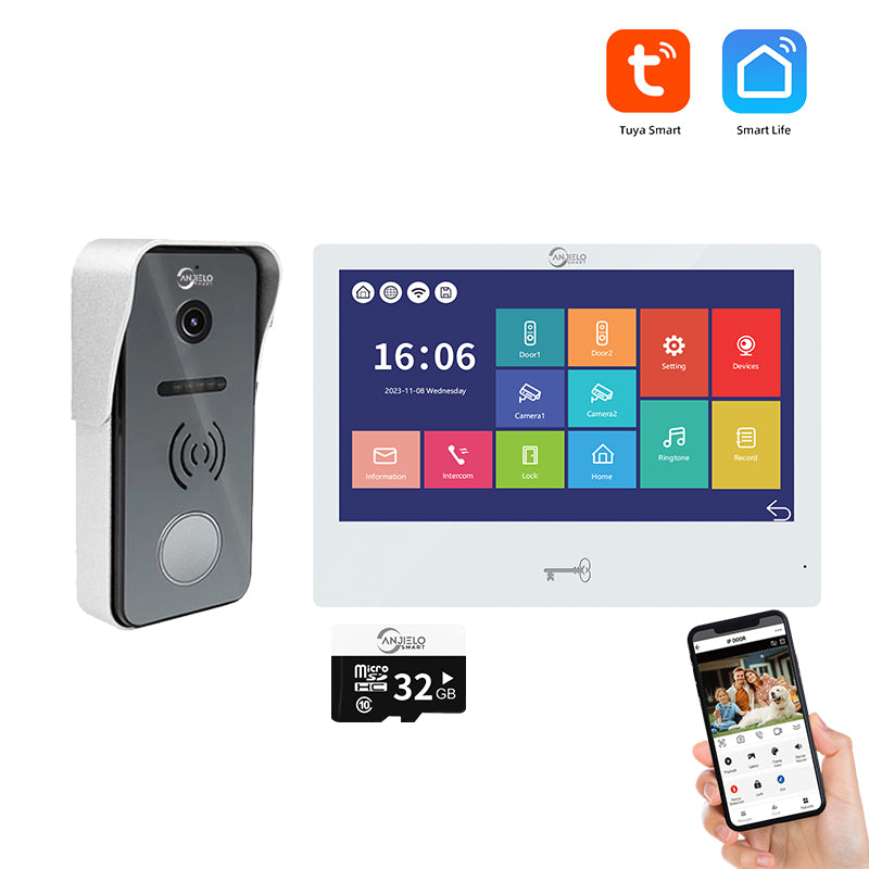 Anjielo 10 Inch Tuya Smart Video Intercom System, 1080P FHD Wired Video Door Phone, IP65 Waterproof Outdoor Station, Motion Detection, Night Vision, Remote Unlock for Villa Apartment