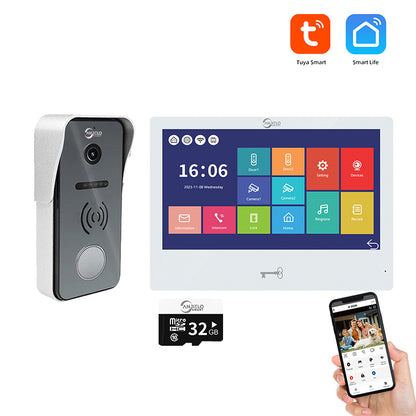 Anjielo 10 Inch Tuya Smart Video Intercom System, 1080P FHD Wired Video Door Phone, IP65 Waterproof Outdoor Station, Motion Detection, Night Vision, Remote Unlock for Villa Apartment