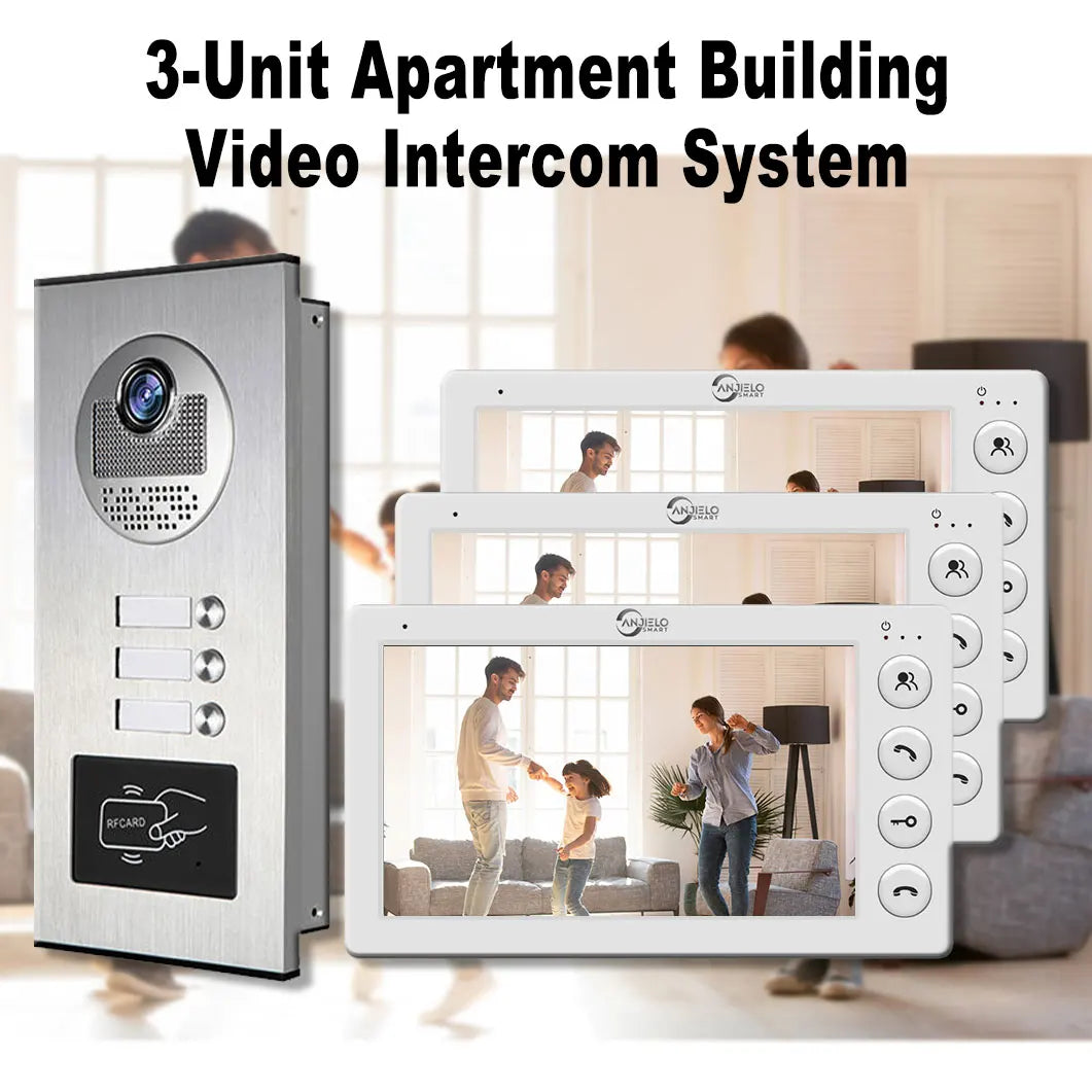 3 Unit Home Video Intercom for Apartments Residential Intercom Doorbel ...