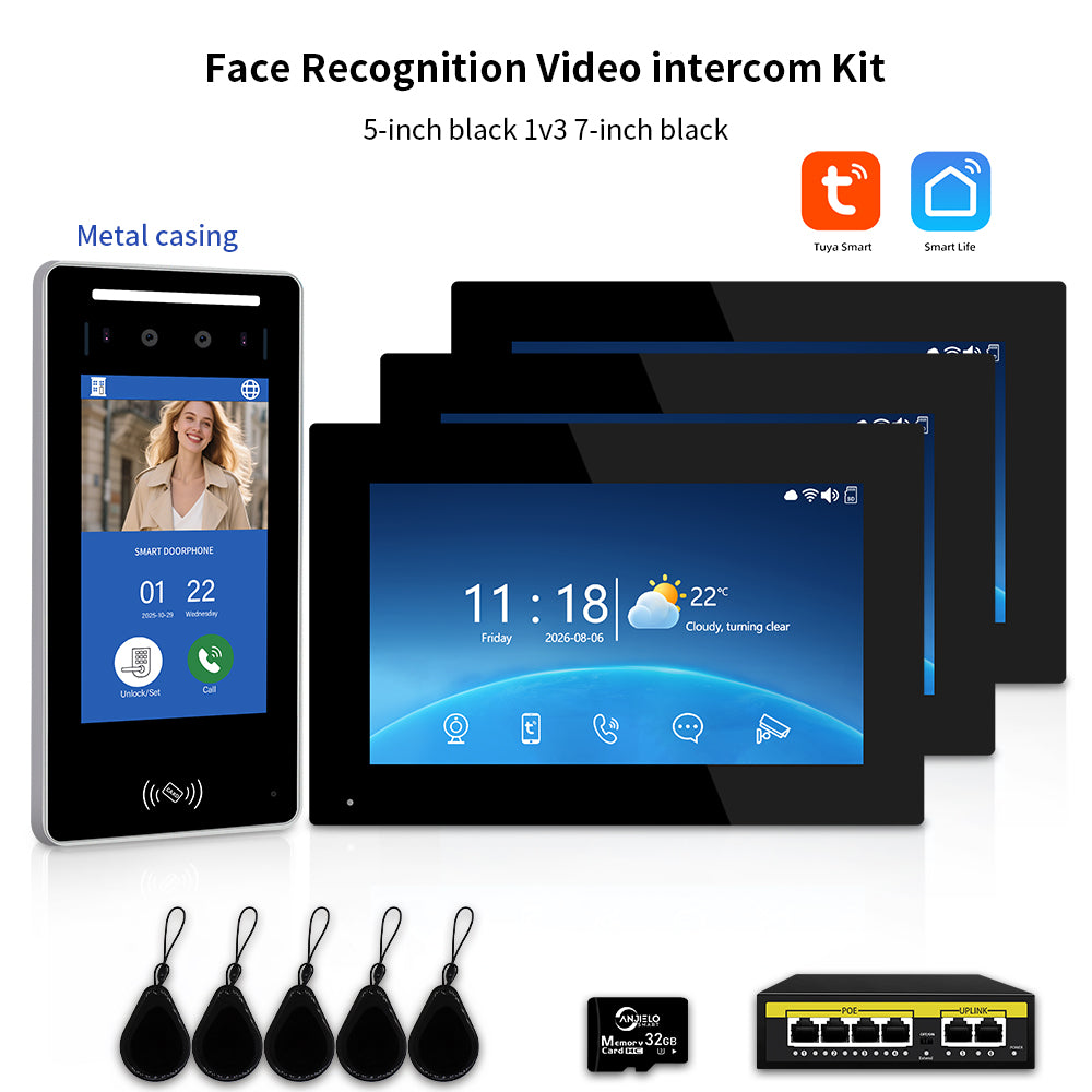 Anjielo IP Video Intercom System with AI Face Recognition, Tuya Smart WiFi, 5-in-1 Unlock, 1080P HD Night Vision & Multi-Story Villa Access Control for Apartment & Building Security