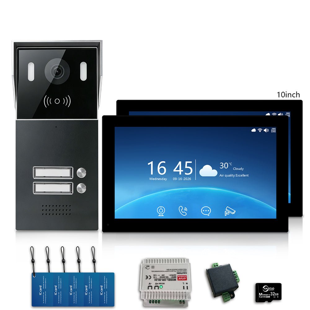Anjielo 2-Wire Multi-Tenant Video Intercom System with Tuya App, 7/10-Inch Touch Screen, 2MP CMOS, IP65 Doorbell & 128GB TF Card