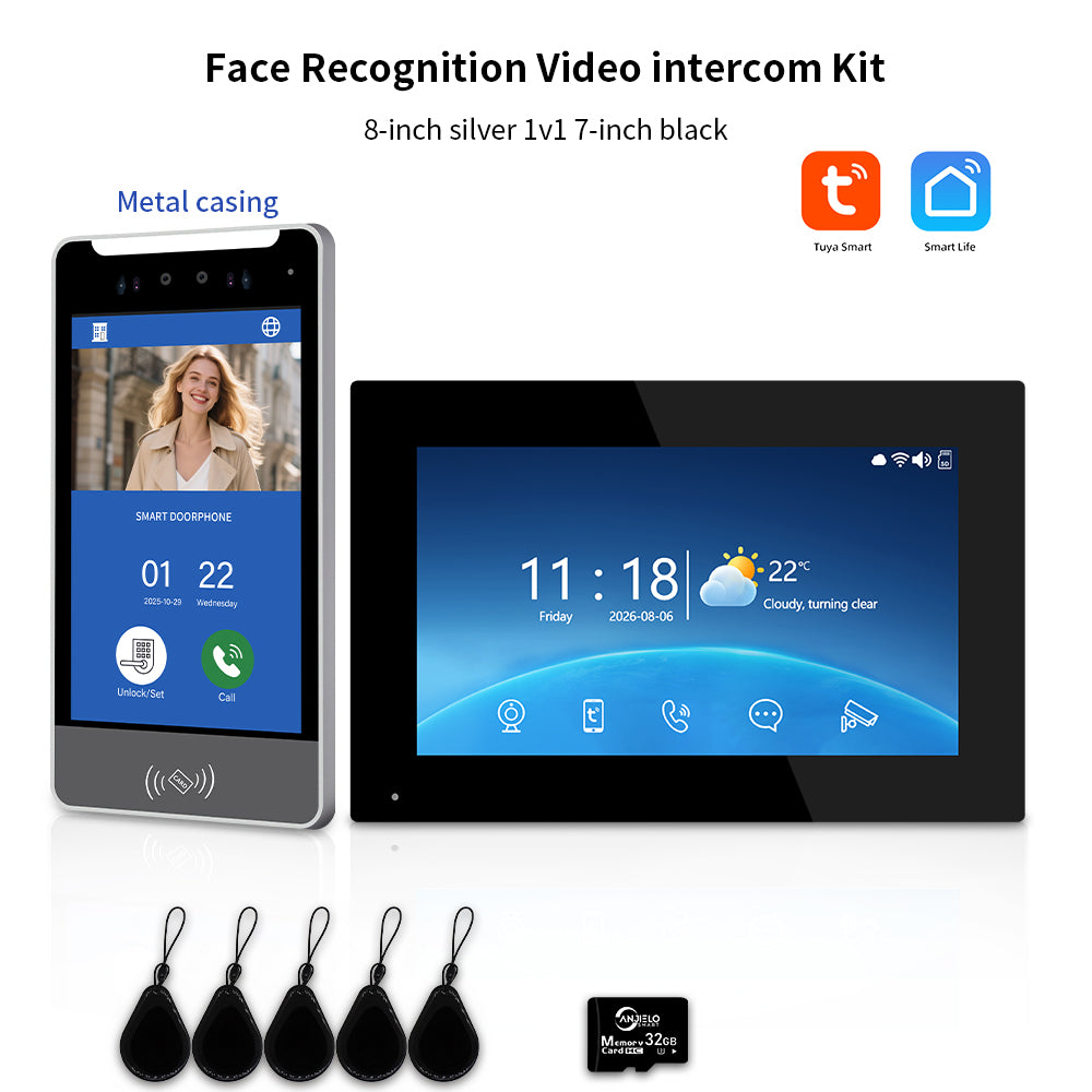 Anjielo IP Video Intercom System with AI Face Recognition, Tuya Smart WiFi, 5-in-1 Unlock, 1080P HD Night Vision & Multi-Story Villa Access Control for Apartment & Building Security