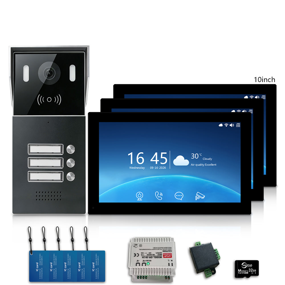 Anjielo 2-Wire Multi-Tenant Video Intercom System with Tuya App, 7/10-Inch Touch Screen, 2MP CMOS, IP65 Doorbell & 128GB TF Card