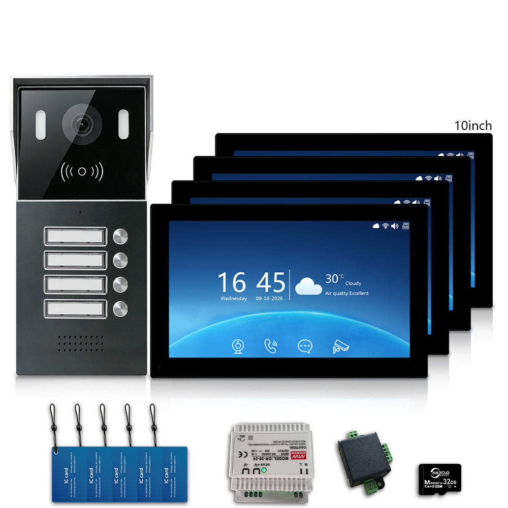 Anjielo 2-Wire Multi-Tenant Video Intercom System with Tuya App, 7/10-Inch Touch Screen, 2MP CMOS, IP65 Doorbell & 128GB TF Card