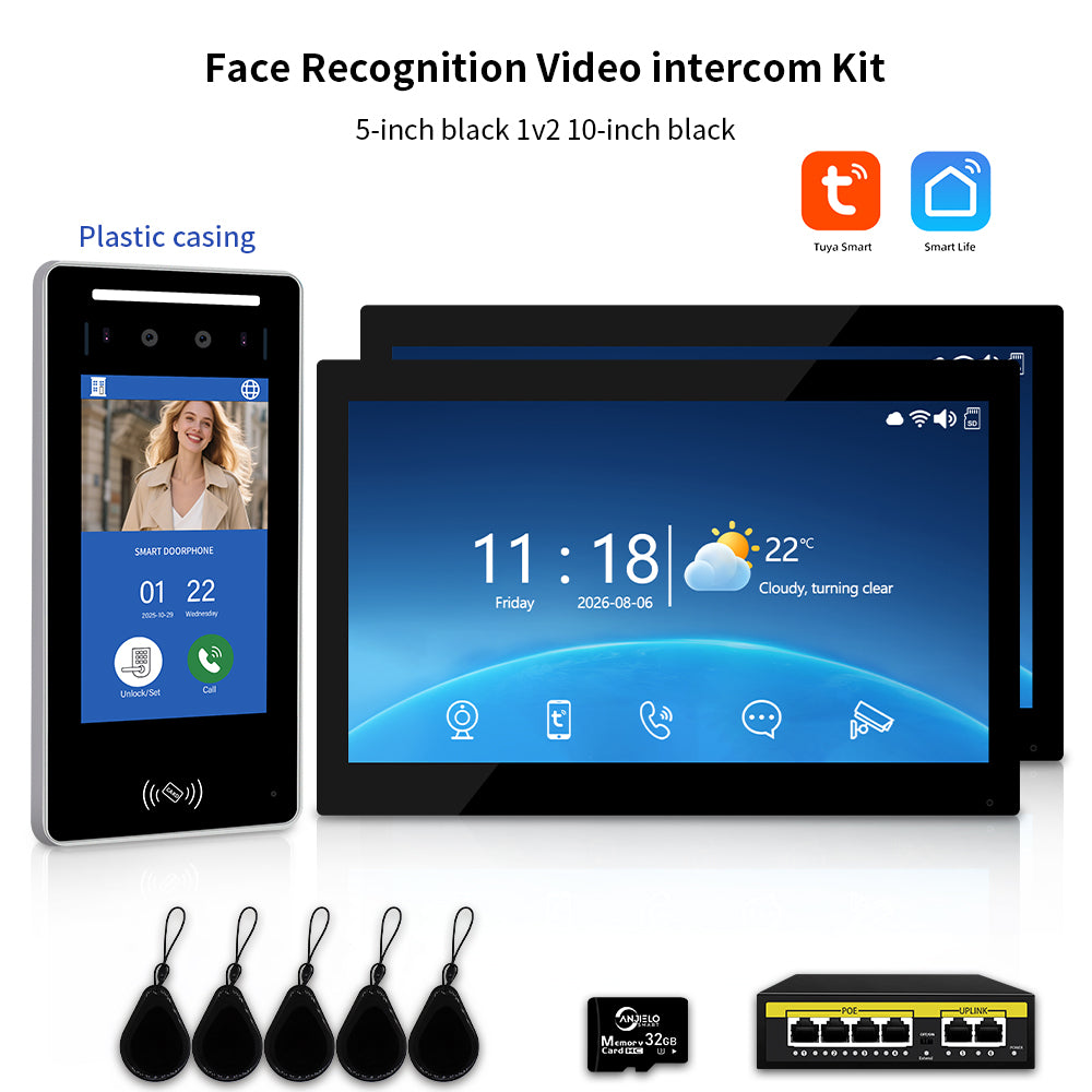 Anjielo IP Video Intercom System with AI Face Recognition, Tuya Smart WiFi, 5-in-1 Unlock, 1080P HD Night Vision & Multi-Story Villa Access Control for Apartment & Building Security