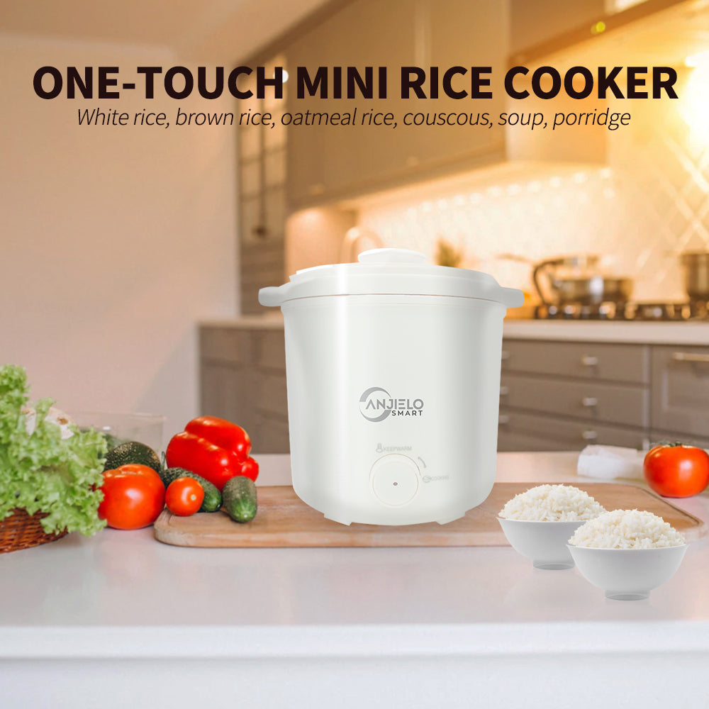Small rice cooker with steamer non-stick coating removable rice bowl, one-touch operation mini rice cooker, suitable for 1-2 people, includes measuring cup and spatula (0.8L)