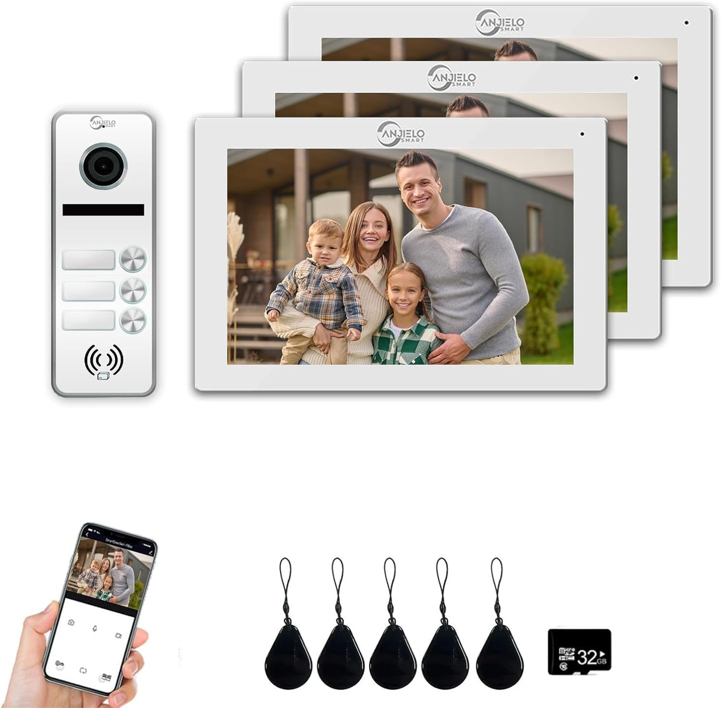 Anjielo Smart Wifi Intercom Tuya 7/10 Inch Video Tuya Smart Home video 2 doorbell System 1080P 160°Wired Doorbell Camera Full Touch Monitor