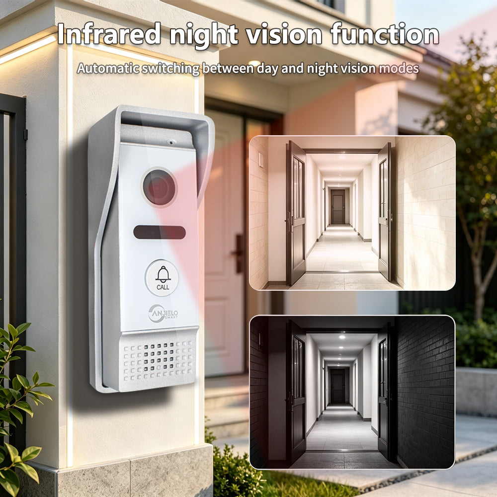 Anjielo 7-Inch 4-Wire Video Intercom System with Tuya WiFi, 1080P HD Camera, Night Vision, Motion Detection & Remote Unlock for Home, Apartment, Villa