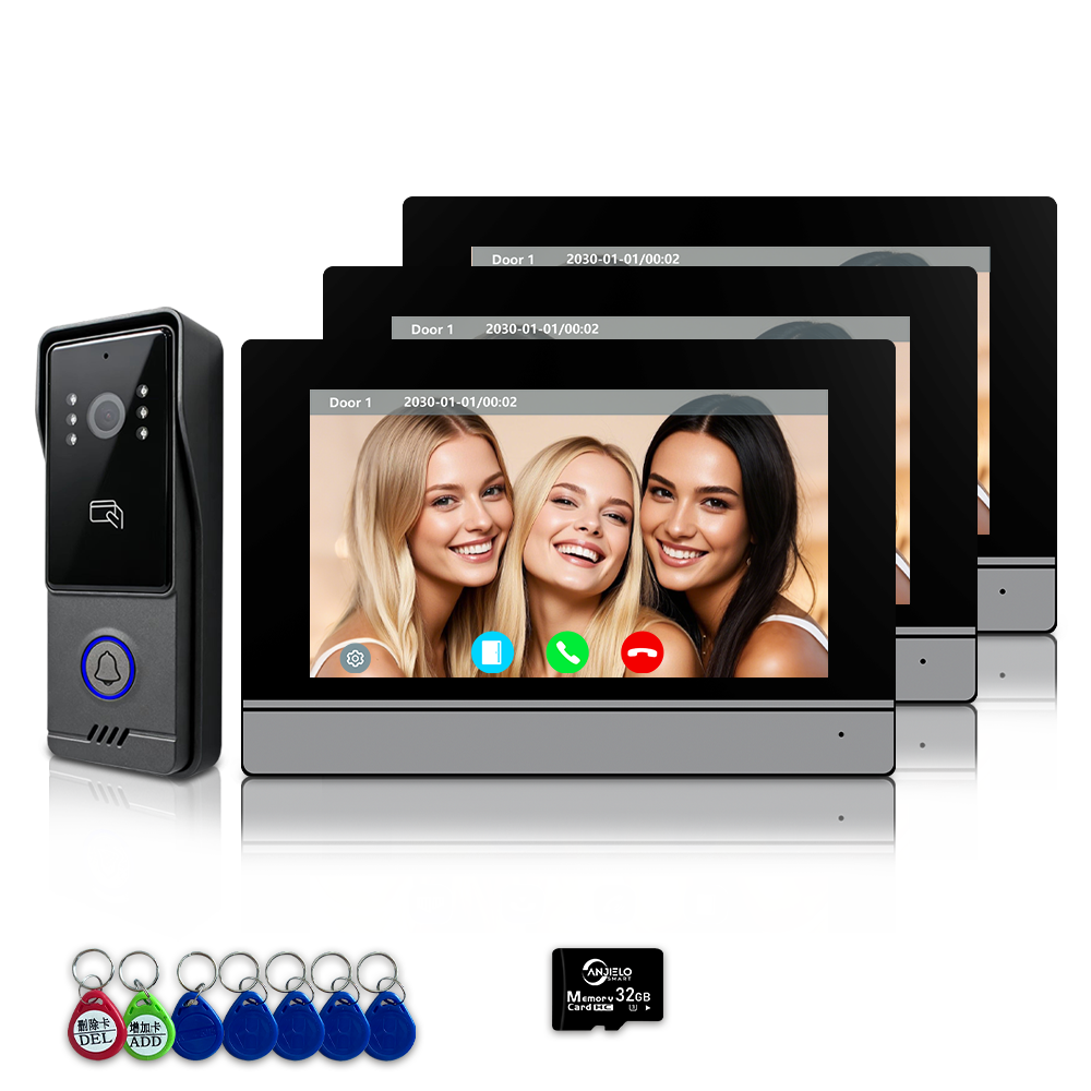 Visiophone Anjielo - Système de contrôle d'accès infrarouge de vision nocturne - HD 1080P, déverrouillage par carte IC et NFC, moniteur intérieur tactile 7/10 pouces, prise en charge de l'application Tuya pour appartement, villa