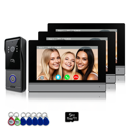 Visiophone Anjielo - Système de contrôle d'accès infrarouge de vision nocturne - HD 1080P, déverrouillage par carte IC et NFC, moniteur intérieur tactile 7/10 pouces, prise en charge de l'application Tuya pour appartement, villa