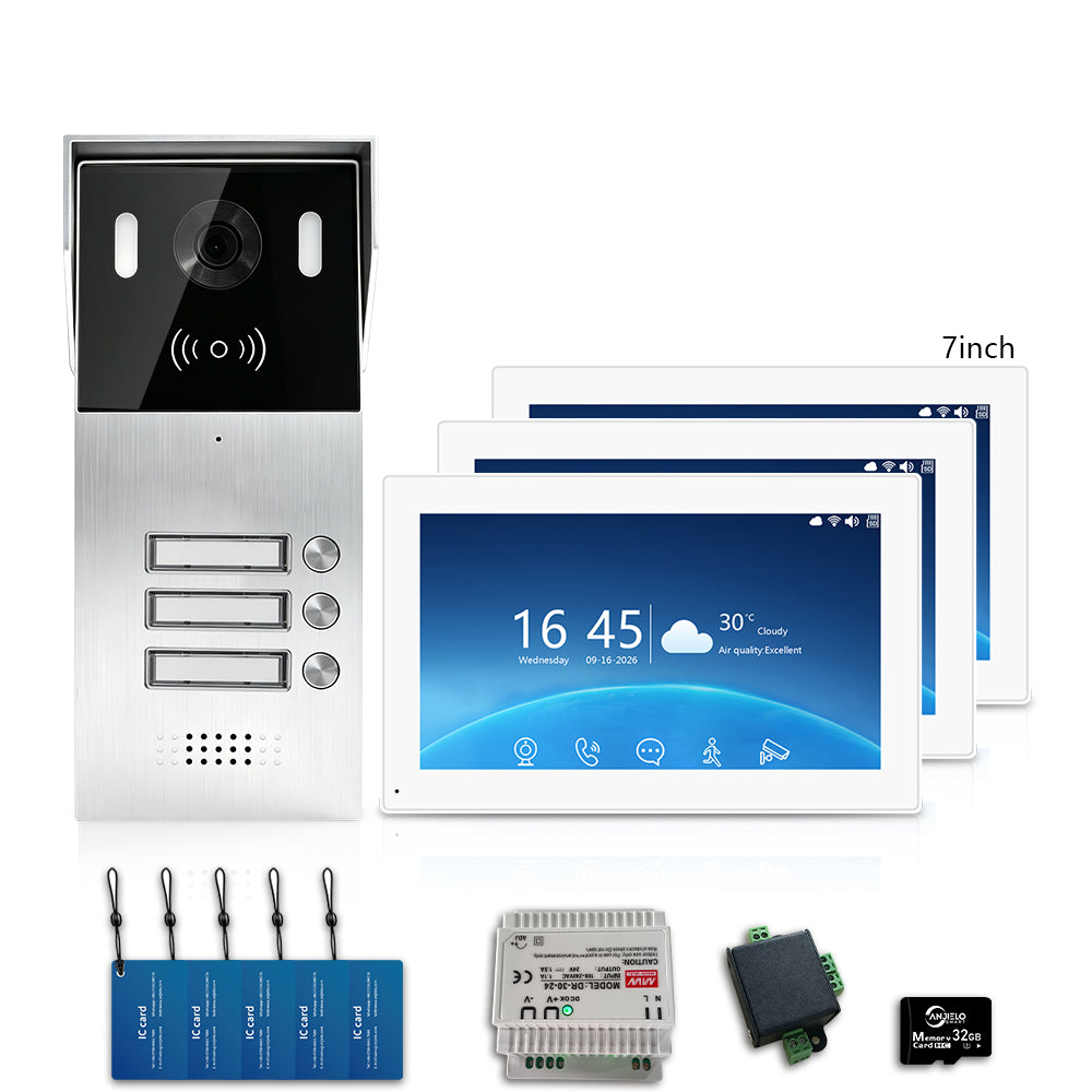 Anjielo 2-Wire Multi-Tenant Video Intercom System with Tuya App, 7/10-Inch Touch Screen, 2MP CMOS, IP65 Doorbell & 128GB TF Card