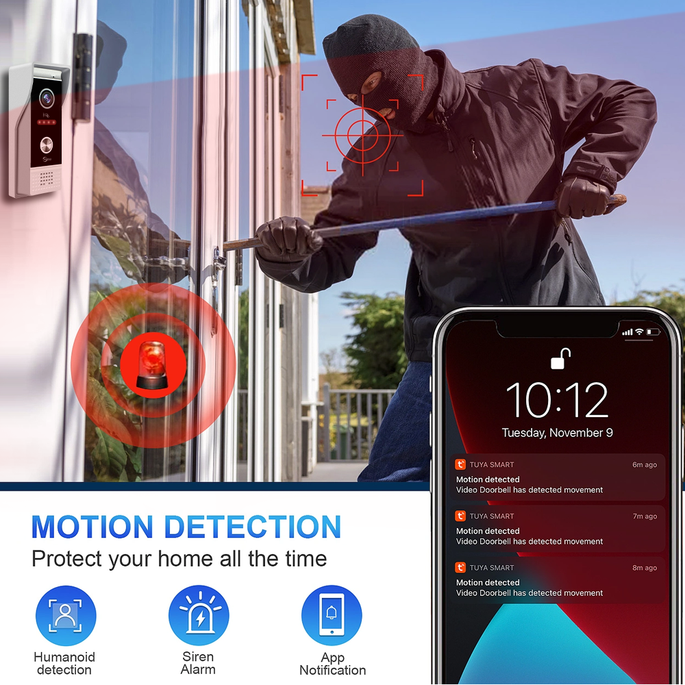 Anjielo 7/10 Inch 1080P Smart WiFi Video Intercom System with Tuya App 3-in-1 Unlock Motion Detection Alarm for Home Apartment