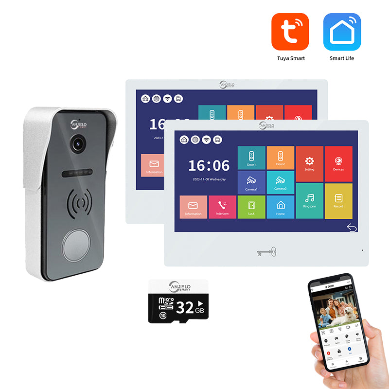 Anjielo 10 Inch Tuya Smart Video Intercom System, 1080P FHD Wired Video Door Phone, IP65 Waterproof Outdoor Station, Motion Detection, Night Vision, Remote Unlock for Villa Apartment