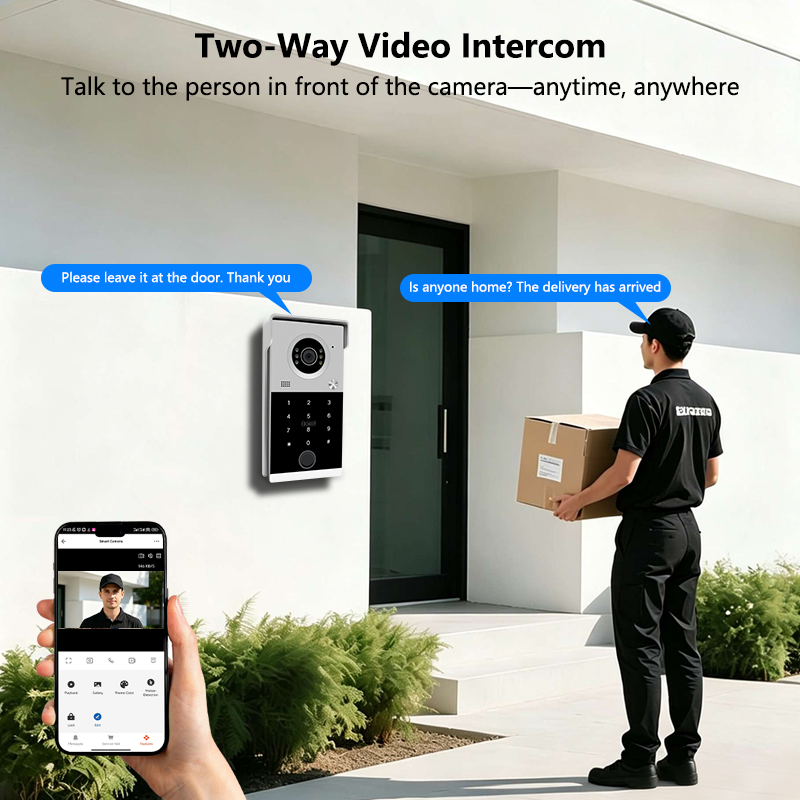 Anjielo 4-Line Video Intercom System with 7/10 inch Touch Monitor, Digital Photo Frame, Music Playback, 5-in-1 Unlock (Fingerprint/Password/ID Card/Indoor Unit/Tuya App), Motion Detection & Infrared Night Vision for Villa Home