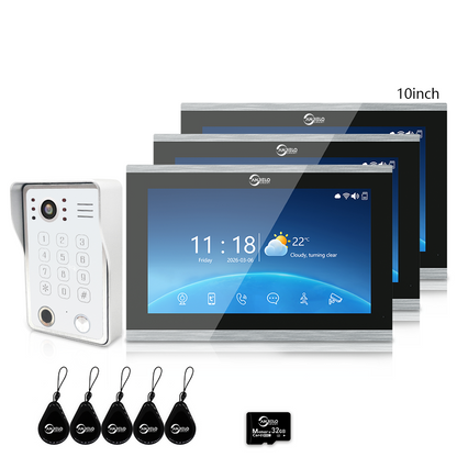 Anjielo 7/10 Inch 4-Wire Video Intercom System Photo Frame Video Doorbell, 5-in-1 Unlocking (Fingerprint/IC Card/Password/App/Key) with Motion Detection, Tuya APP Remote Control, IR Night Vision, for Apartment Villa Home