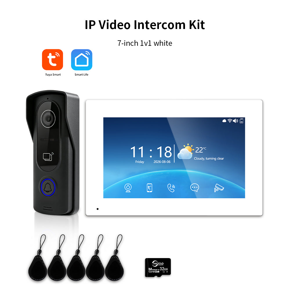 Anjielo IP HD Video Intercom System with Tuya App – 7/10.1-Inch Touch Screen, AHD 2.0MP Camera, RFID Unlock for Villa & Apartment