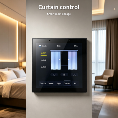 Anjielo 4 Inch 480*480 Zigbee Smart Touch Switch Panel 86 Type Wall Smart Home Control Screen With Radar Human Sensor, 4 Channel Relay Light Dimmer, Curtain AC Thermostat, Tuya Multi-Function Scene Central Control Panel