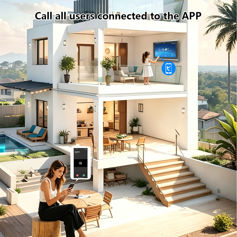 Anjielo 1080P 4 Wire Video Doorbell Intercom System 7/10 Inch Monitor Photo Frame with Motion Decetion Unlock by IC Card Monitor Tuya App for Villa