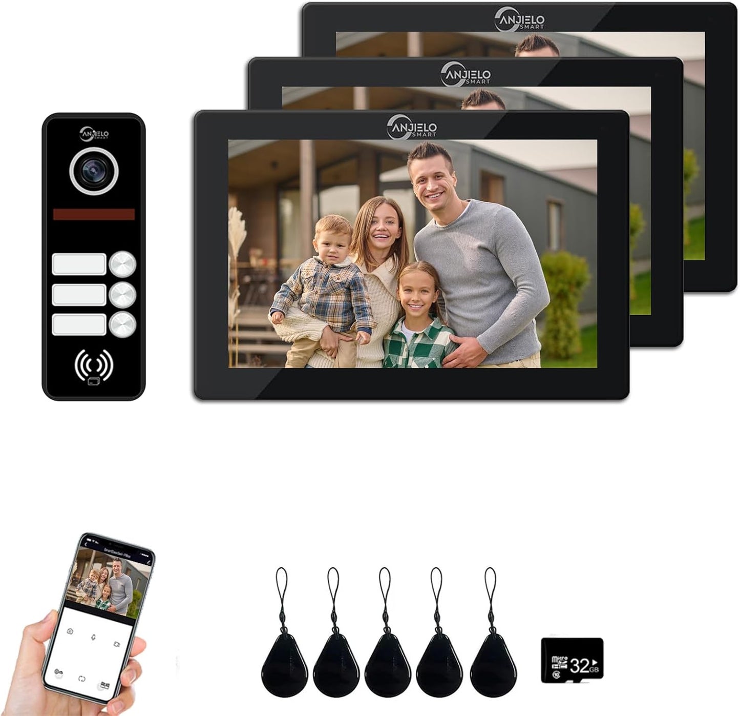 Anjielo Smart Wifi Intercom Tuya 7/10 Inch Video Tuya Smart Home video 2 doorbell System 1080P 160°Wired Doorbell Camera Full Touch Monitor