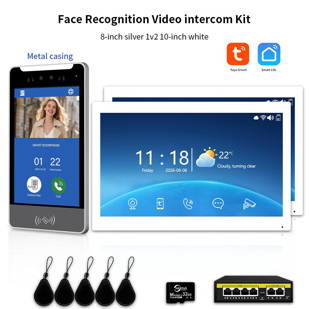 Anjielo IP Video Intercom System with AI Face Recognition, Tuya Smart WiFi, 5-in-1 Unlock, 1080P HD Night Vision & Multi-Story Villa Access Control for Apartment & Building Security