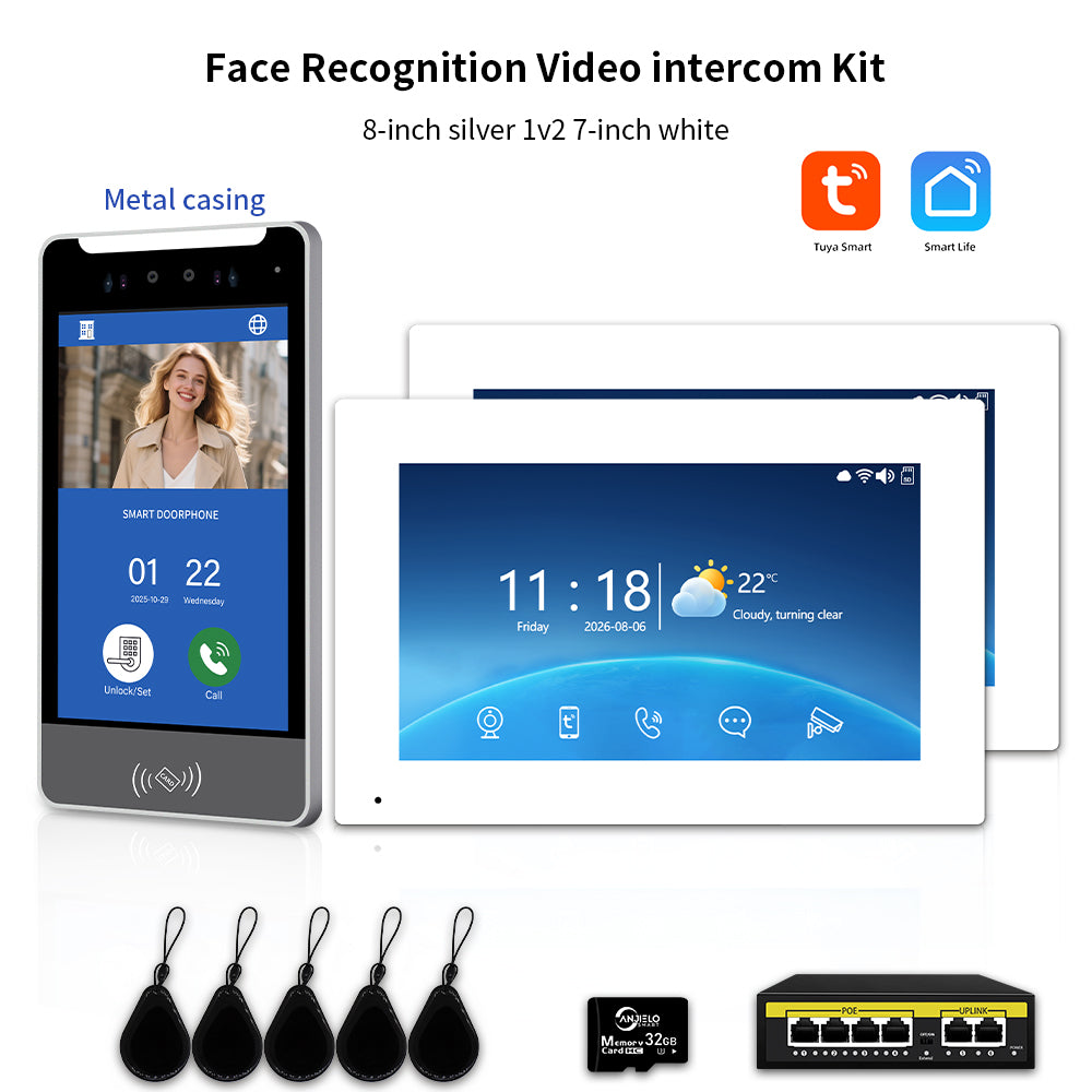 Anjielo IP Video Intercom System with AI Face Recognition, Tuya Smart WiFi, 5-in-1 Unlock, 1080P HD Night Vision & Multi-Story Villa Access Control for Apartment & Building Security