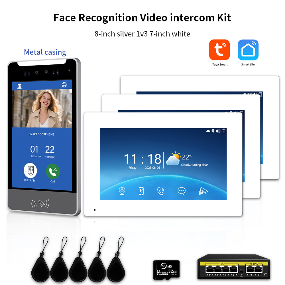 Anjielo IP Video Intercom System with AI Face Recognition, Tuya Smart WiFi, 5-in-1 Unlock, 1080P HD Night Vision & Multi-Story Villa Access Control for Apartment & Building Security