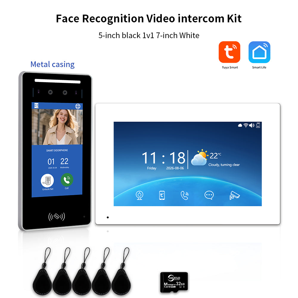 Anjielo IP Video Intercom System with AI Face Recognition, Tuya Smart WiFi, 5-in-1 Unlock, 1080P HD Night Vision & Multi-Story Villa Access Control for Apartment & Building Security
