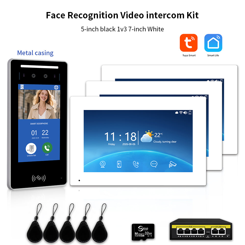 Anjielo IP Video Intercom System with AI Face Recognition, Tuya Smart WiFi, 5-in-1 Unlock, 1080P HD Night Vision & Multi-Story Villa Access Control for Apartment & Building Security