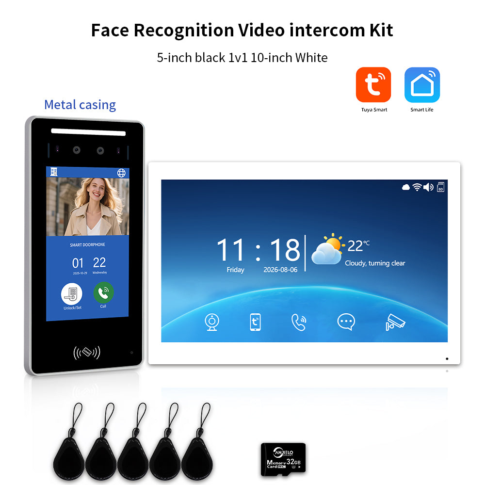 Anjielo IP Video Intercom System with AI Face Recognition, Tuya Smart WiFi, 5-in-1 Unlock, 1080P HD Night Vision & Multi-Story Villa Access Control for Apartment & Building Security