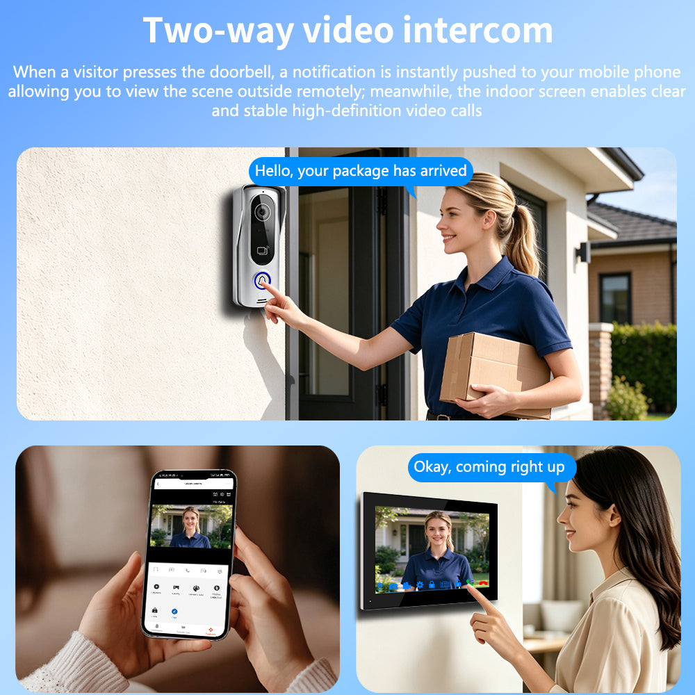 Anjielo 2-Wire Video Intercom System with Tuya Smart App, 7"/10" Touch Screen, 1080P HD & IP65 Waterproof Doorbell