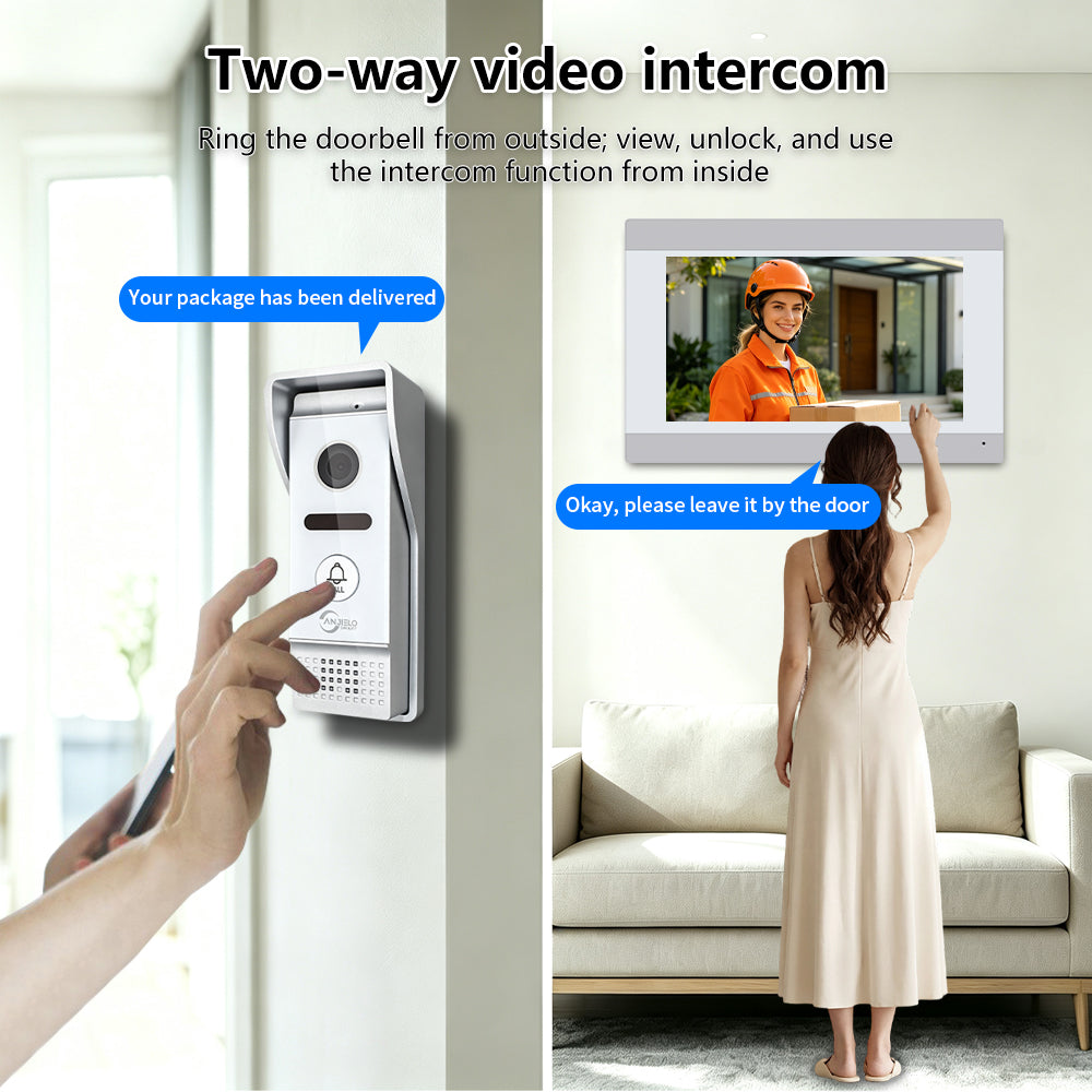 Anjielo 7-Inch 4-Wire Video Intercom System with Tuya WiFi, 1080P HD Camera, Night Vision, Motion Detection & Remote Unlock for Home, Apartment, Villa