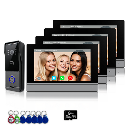 Visiophone Anjielo - Système de contrôle d'accès infrarouge de vision nocturne - HD 1080P, déverrouillage par carte IC et NFC, moniteur intérieur tactile 7/10 pouces, prise en charge de l'application Tuya pour appartement, villa