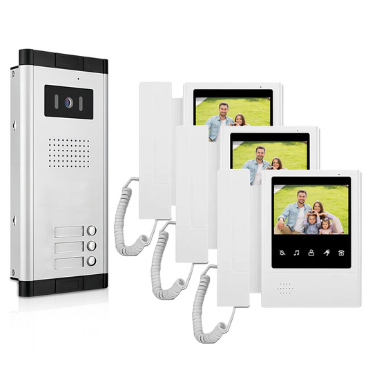 Anjielo Aparment Video Intercom System 4 wired Video Doorbell Infared Night Vision Support 2/ 3/4/ 5/ 6/ 8/ 10/ 12 Flat or Apartment