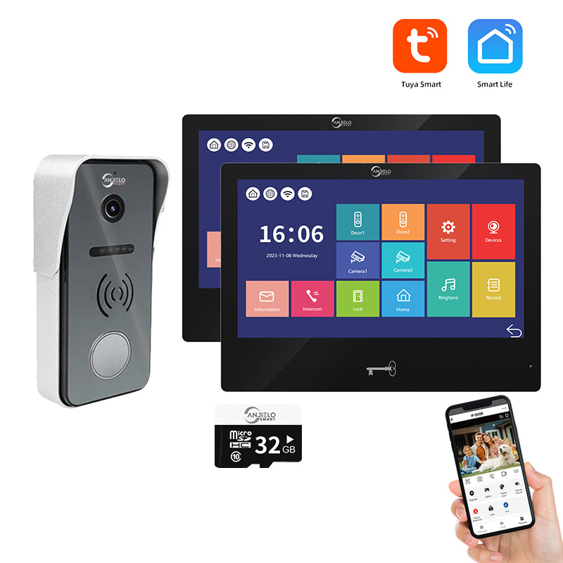 Anjielo 10 Inch Tuya Smart Video Intercom System, 1080P FHD Wired Video Door Phone, IP65 Waterproof Outdoor Station, Motion Detection, Night Vision, Remote Unlock for Villa Apartment