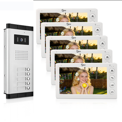 Anjielo 4 Wired Video Doorphone Intercom 7 Inch Monitor Video Door Intercom for 2/3/4/5/6/8/10/12 Multi-Units Video Doorbell by IC Card to Unlock