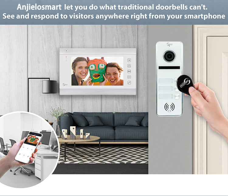 Latest 7 inch Touch Button Monitor Tuya Smart 2 OR 3-door Outdoor Doorbell Video Doorphone For Apartment