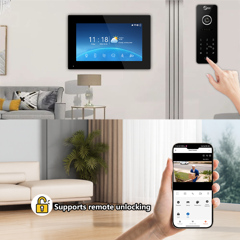 4-Wire Tuya Smart Video Intercom System 10 Inch Indoor Monitor Wired Doorbell with PIR Motion Detection Two-Way Audio Remote Mobile App Unlock for Home Villa Security